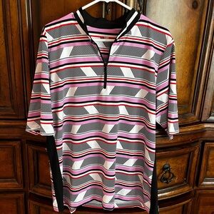Tail Black and Pink Polo Golf Shirt with Striped Geometric Design